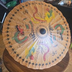 Colorful Dragon Design Parasol Vintage Estate Find